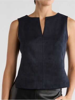 Max Studio Navy Split-Front Sleeveless Top